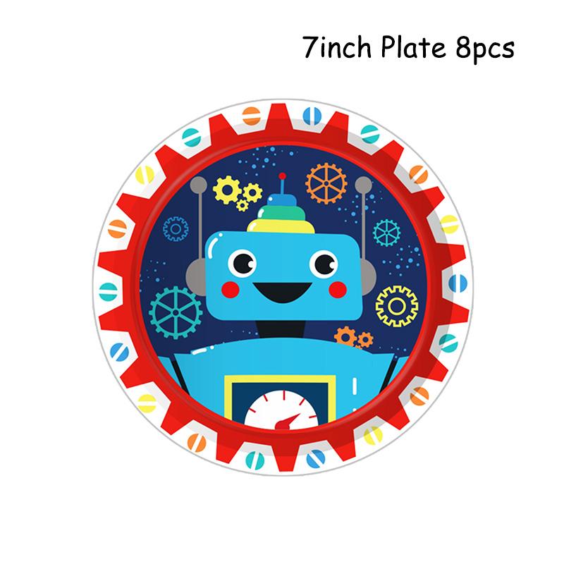 Одноразовая посуда с рисунком робота, бумажные тарелки, стаканчики, детские воздушные шары, украшения для дня рождения, вечеринки по случаю рождения ребенка, принадлежности