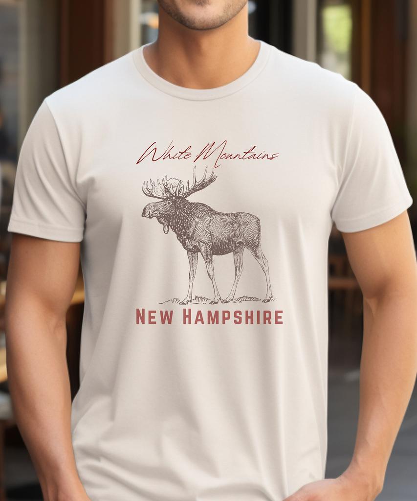 White Mountains New Hampshire Moose Tee Shirt Wildlife Graphic Nature Lover Gift Outdoor Adventure Apparel Forest Animal Top