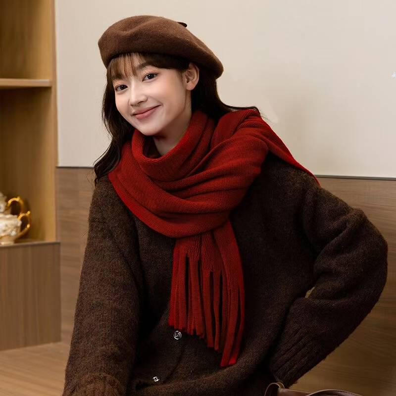 Женский зимний толстый шарф из искусственного кашемира - шаль с кисточками в корейском стиле