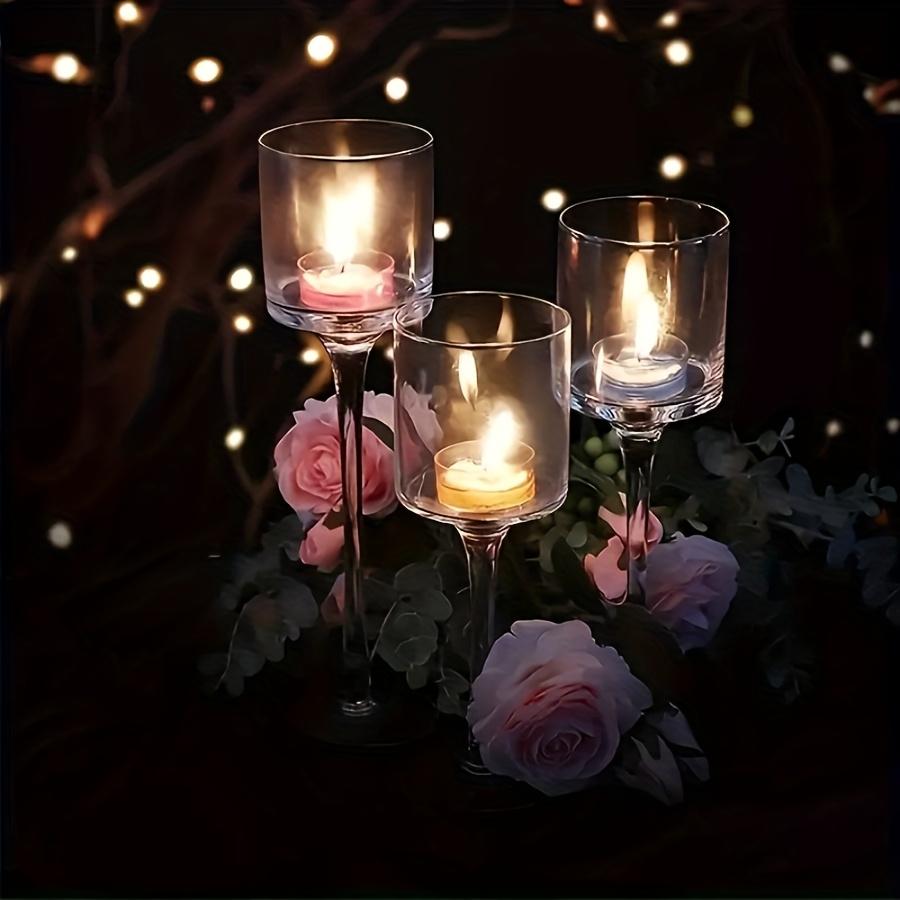 3PCS Transparent Glass Candle Holder Set Elegant Gift Box European Dining Table Decor