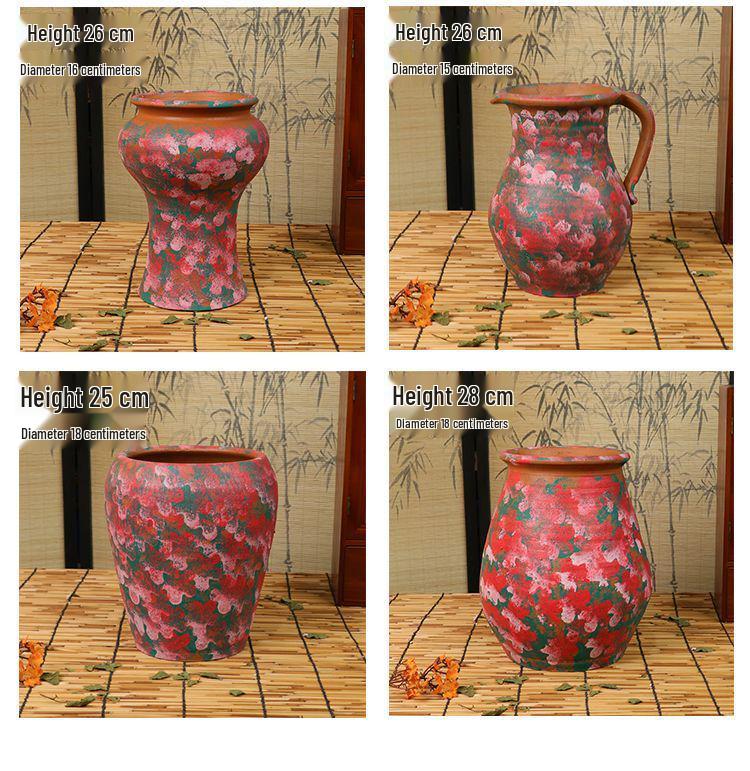 Расписные терракотовые цветочные горшки - Дышащая красная глина, Неглазурованные, Большой диаметр, Креативные вазы в народном стиле для зеленых растений.