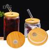 4 Pcs Bamboo Lid with Straw Hole Leak-proof Silicone Seal Lid 2.76inch Canning Lid Regular Mouth Jars Replacement Bamboo Lid for Beer Glasses