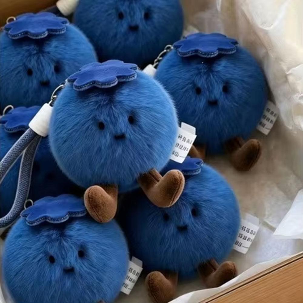 Blueberry Plush Keychain Fruit Stuffed Doll Pendant Soft Plush Toy Lucky Charm Anti Bad Luck Ornament Backpack Decor Small Gift