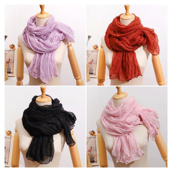 Yousheng Women Pleated Scarf Thickened Weave Autumn Winter Scarf Solid Color Breathable Shawl Headscarf Outfit Accessories