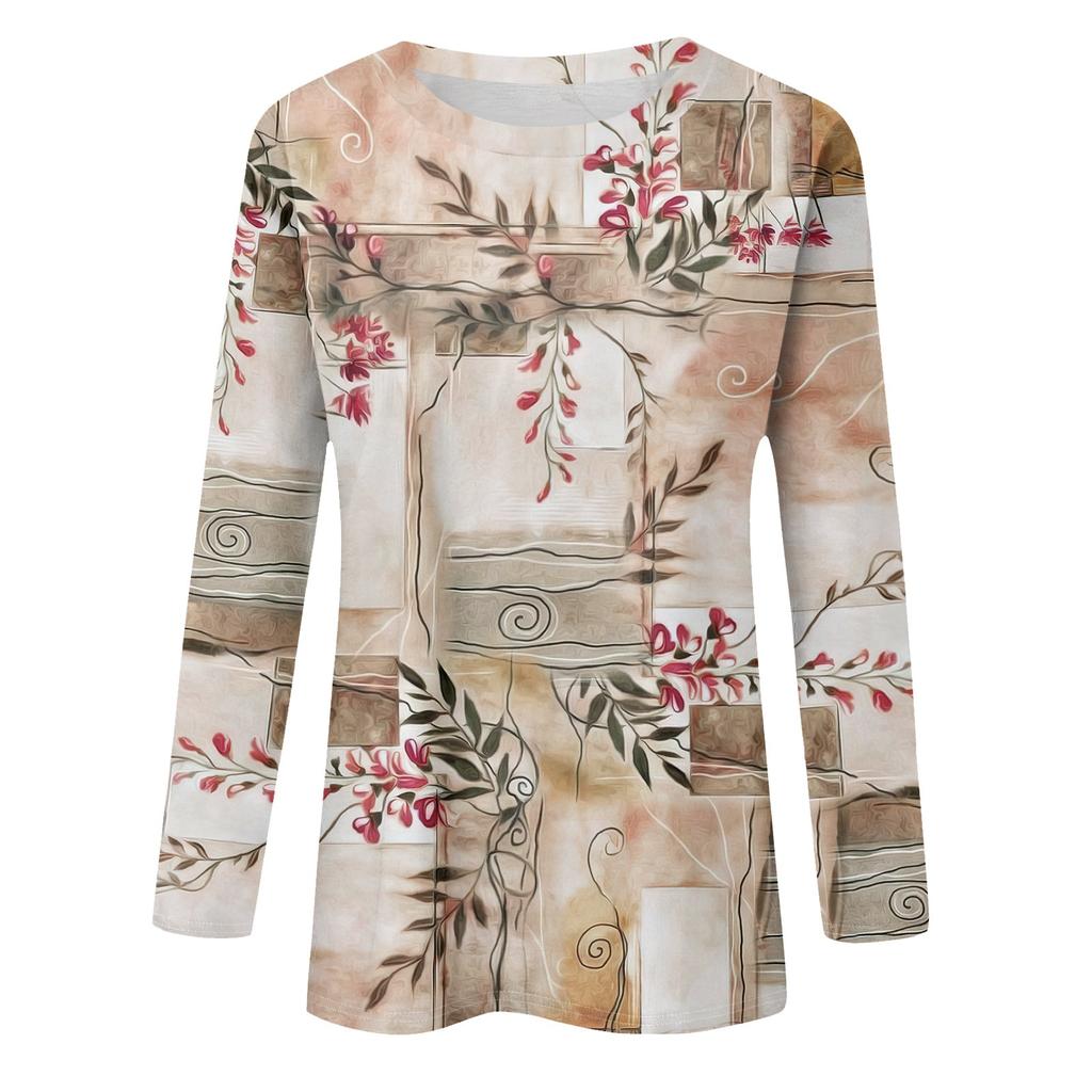 Женская модная повседневная футболка с круглым вырезом и длинным рукавом с принтом, топ