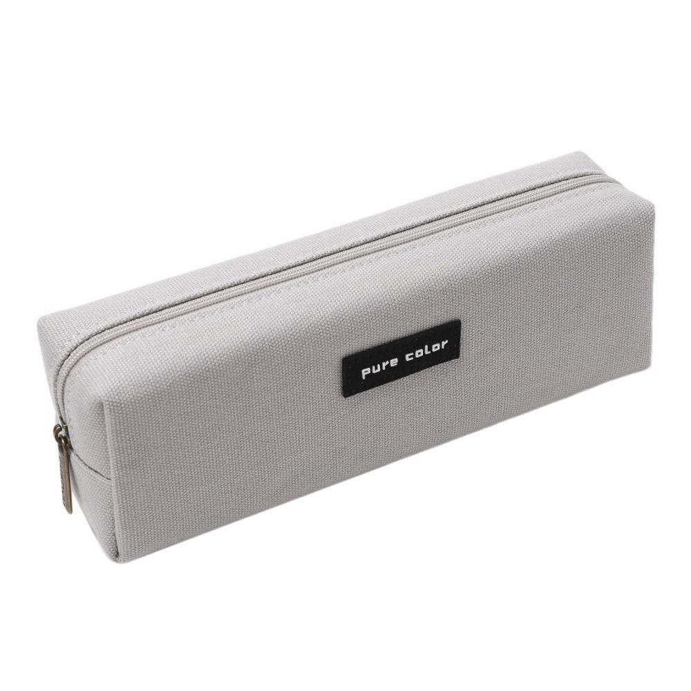 Pure Color Zipper Canvas Stationery Holder Box Pen Bag Pencil Pouch Pen Case