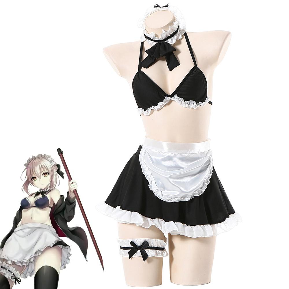 Anime Cosplay Costume Sexy Bikini Apron Suit Maid Uniform Lingerie Pool Party Role Play Swimwear
