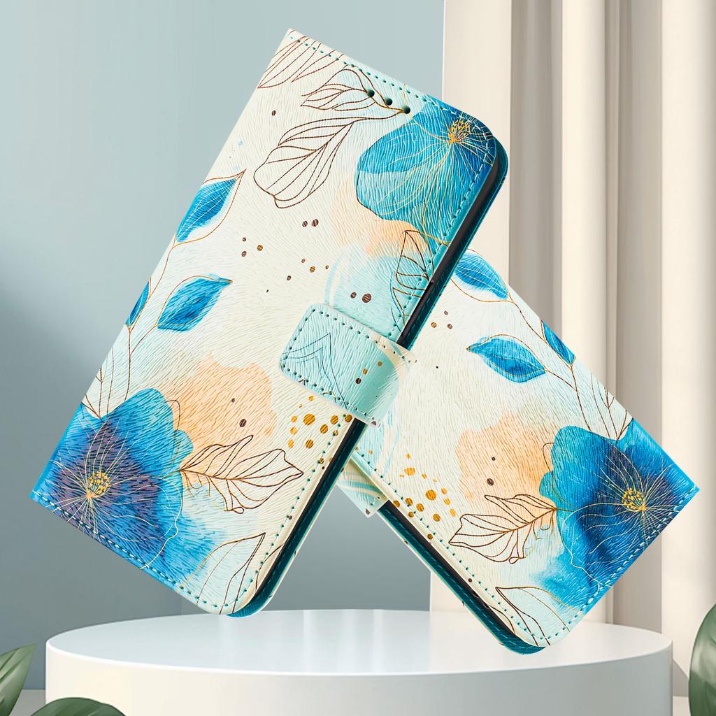 Роскошный кожаный чехол-книжка с синим цветком для Nokia C12,C32,C02,C22,G22,G11 4G,G21,G42,G10,G20,C10,C20,HMD Pulse...