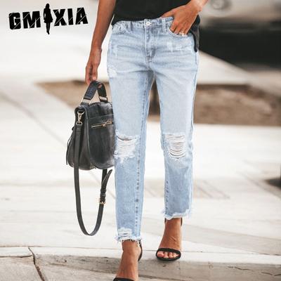 Летние рваные брюки в стиле деним для женщин