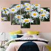 Модульный цветок в скандинавском стиле, 5 панелей, плакаты с белыми ромашками, домашний декор, холст, картина, принт, настенная картина для гостиной, без рамки