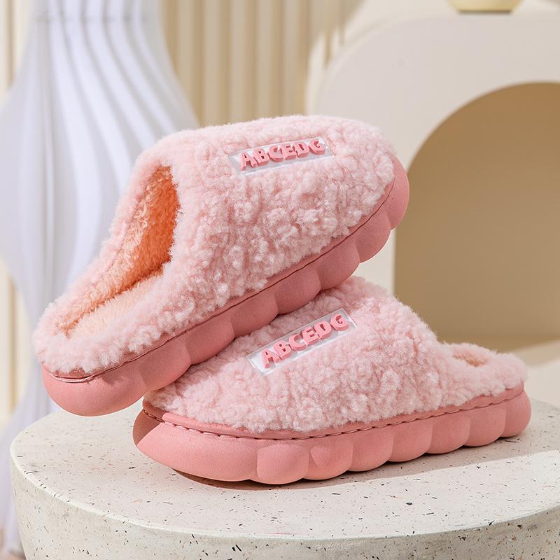 Women Slippers Winter Home Furry Slippers Color Patchwork Cotton Slippers Female Home Slippers Indoor Non-Slip Plush Slipper
