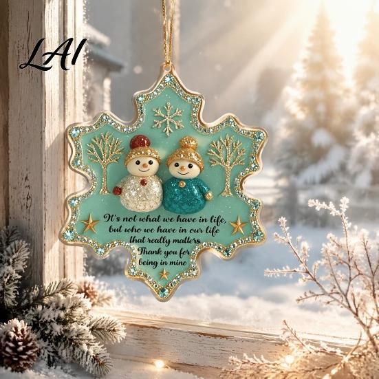 Unique Friendship Memorials Snowman Friend Acrylic Hanging Ornament 2D Xmas Tree Decor with Warm Meaningful Thank You Presents Message Car Rearview