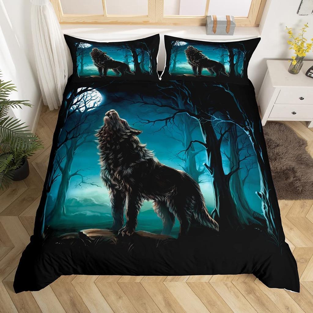 Комплект постельного белья с изображением волка размера King Queen с рисунком диких животных из полиэстера, покрывало для детей, комплект постельного белья для мальчиков и девочек, пододеяльник