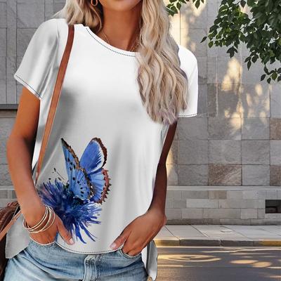 Женская летняя футболка с принтом бабочек в стиле ретро, футболки с коротким рукавом, повседневные топы с принтом