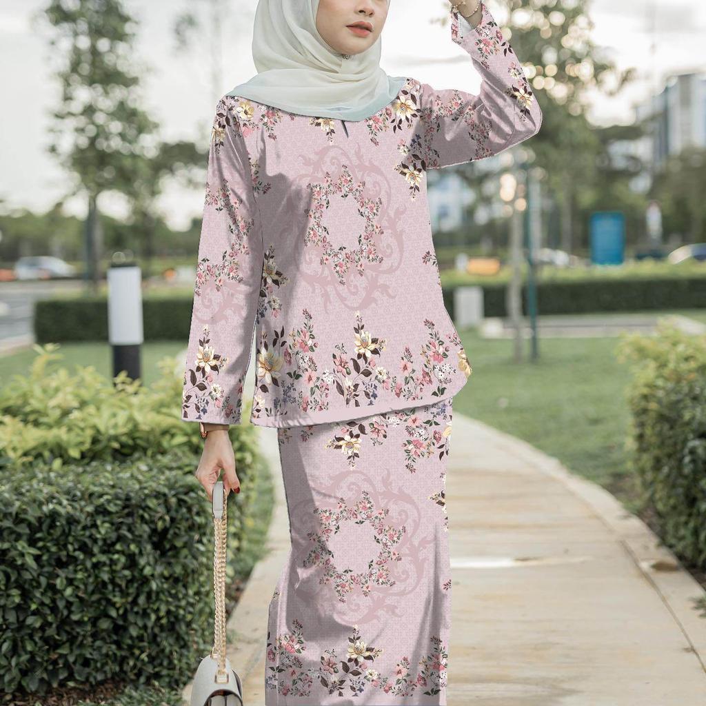 2025 New Design Printed Pattern Comfortable Slippery Chiffon Fabric Bazhou Pahang Ladies Muslim Suit Comfortable Breathable Elegant Sweet Series