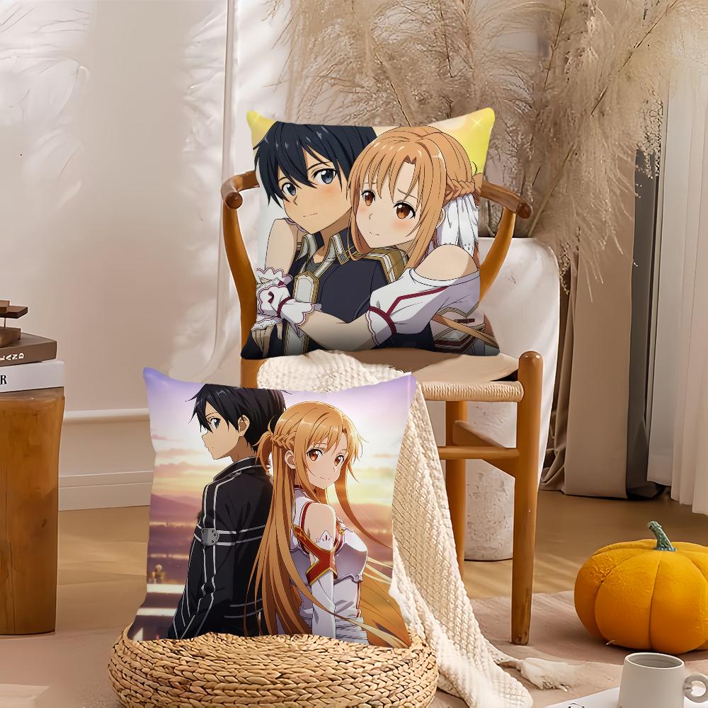 Sword Art Online Асуна и Кирито Наволочка Домашнее украшение Наволочка для подушки Подходит для офиса, дивана, спальни, автомобиля