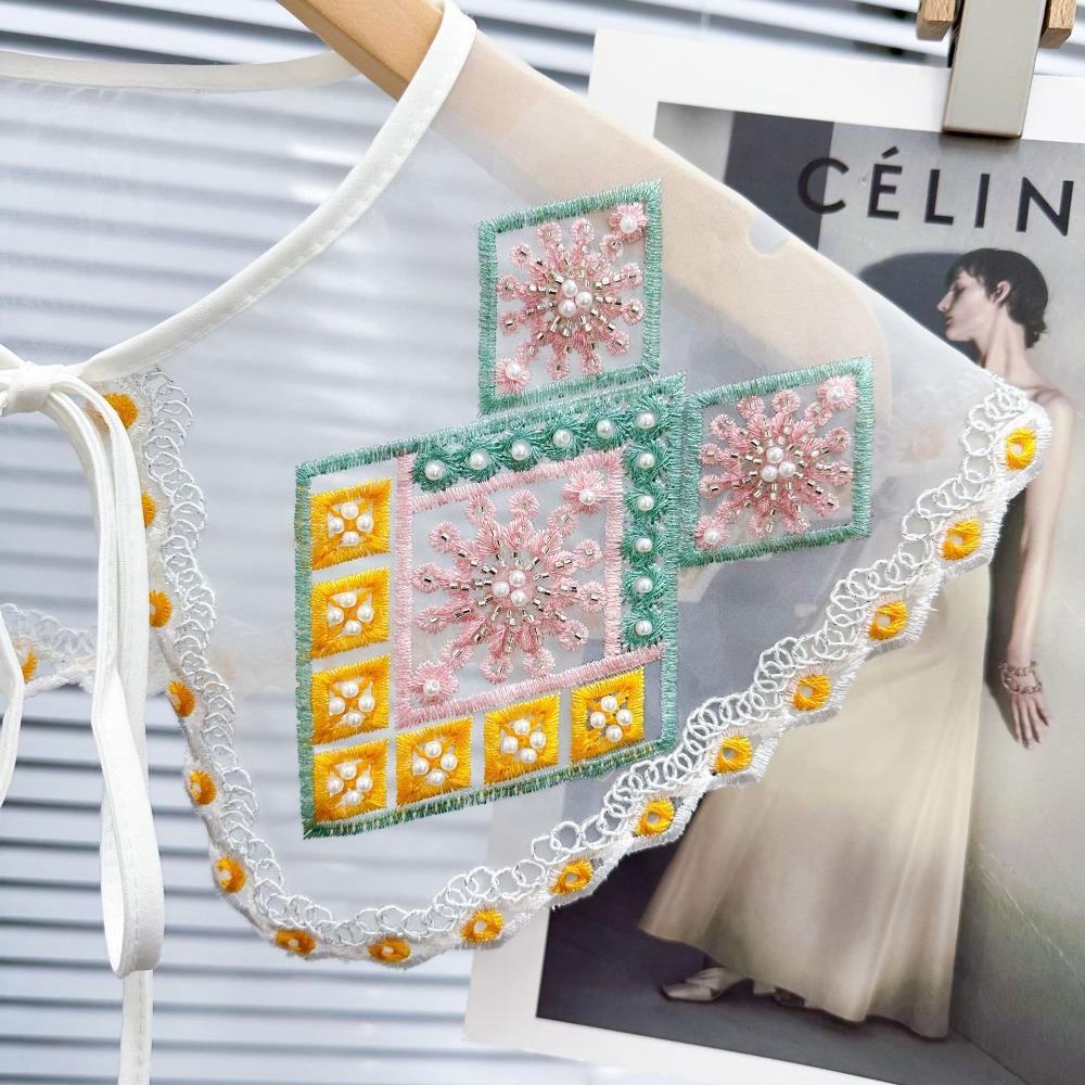 Ethnic Style Women's Lace Collar Colorful Embroidered Beaded Dress Blouse Decor Detachable Shirt