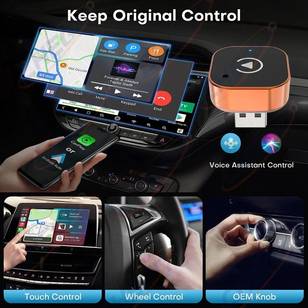 2026 Беспроводной адаптер MINI CarPlay Android Auto 2-в-1 Bluetooth AI Box, Проводной в Беспроводной, 5.8G WiFi, Автоматическое подключение, Универсальный