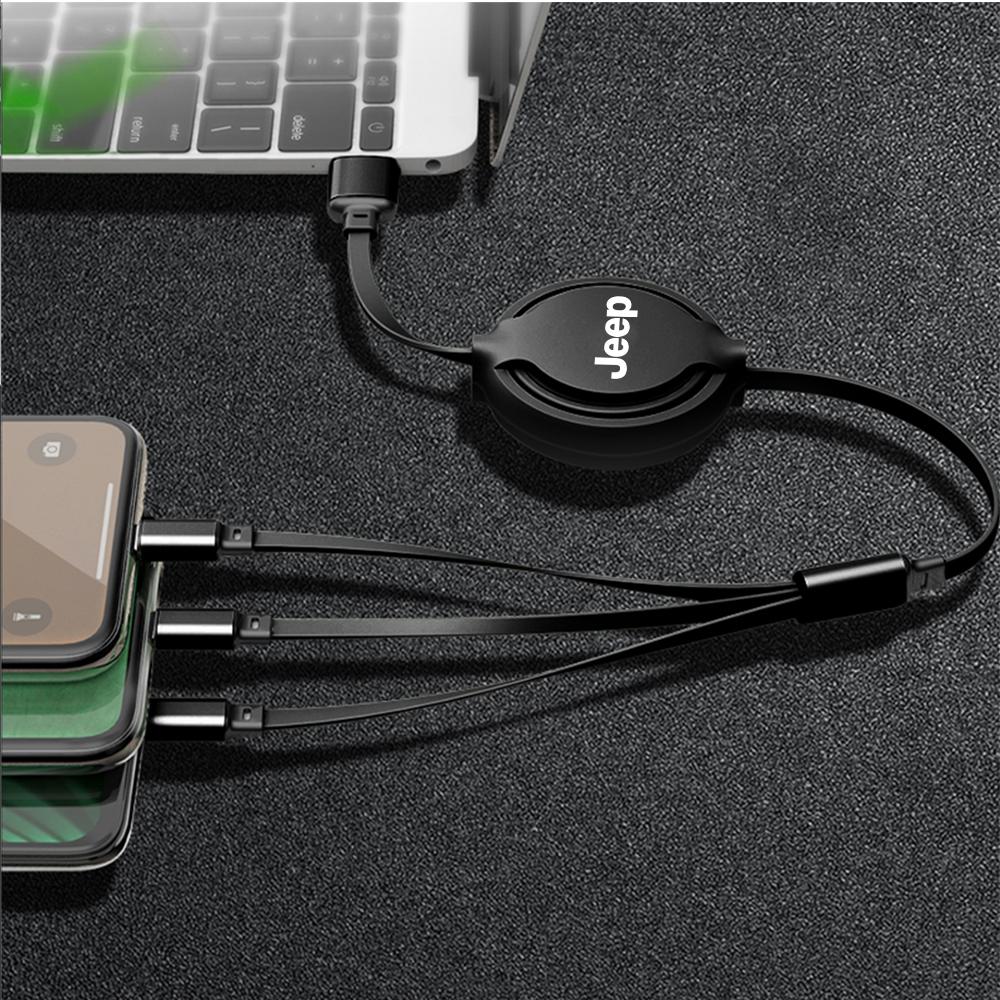 3 In 1 Car Fast Charging Cable Type C USB Phone Charger For JEEP GrandCherokee Liberty Renegade Compass Wrangler Accessories Key AKV1