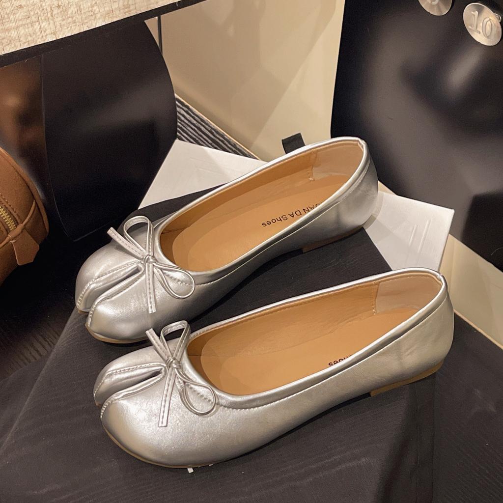 Летние женские таби ниндзя с бантом, шлепанцы с носком-копытцем, ленивые мокасины-лоферы с разделенным носком