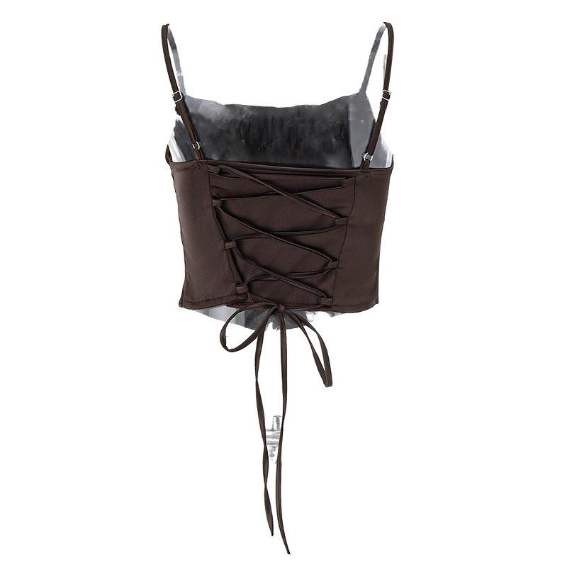 Spaghetti Strap Tank Top Sexy Backless Bandage Skinny Crop Tops 2023 Summer Elegant Lace Up Party Streetwear Women Camis