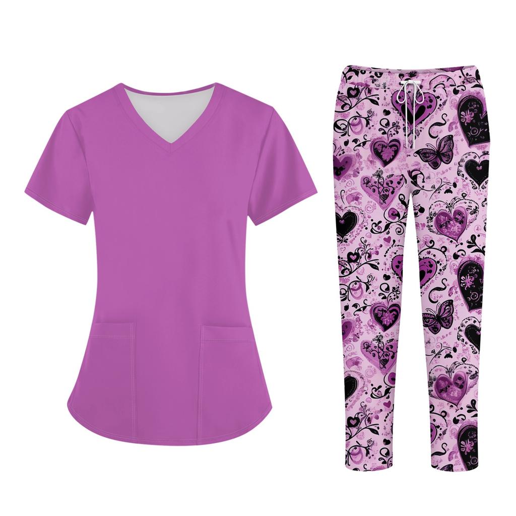 Плюс размерСкраб с принтом Рабочая форма Топы для женщин Крест V-образным вырезом Хэллоуин Принт с короткими рукавами Забавные футболки Спецодежда Футболка с карманами