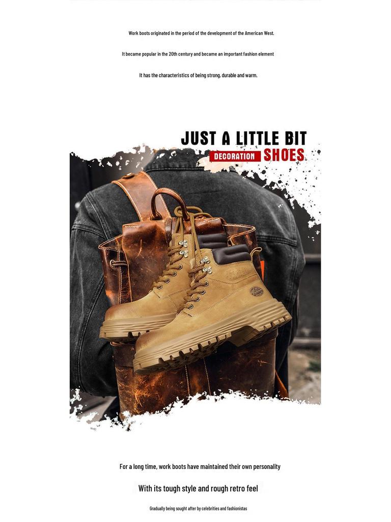 Мужские осенне-зимние ботинки хай-топ из натуральной кожи, плюшевые уличные рабочие ботинки желтого цвета в британском стиле