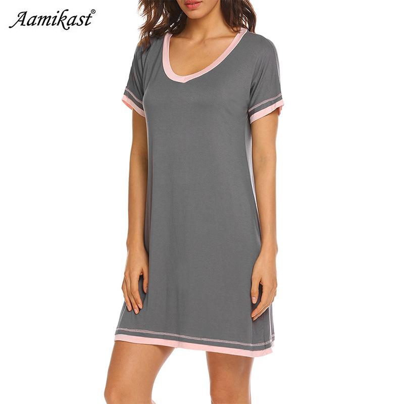 Женская эластичная однотонная домашняя одежда с круглым вырезом, летняя свободная мягкая ночная рубашка, удобная дышащая ночная рубашка