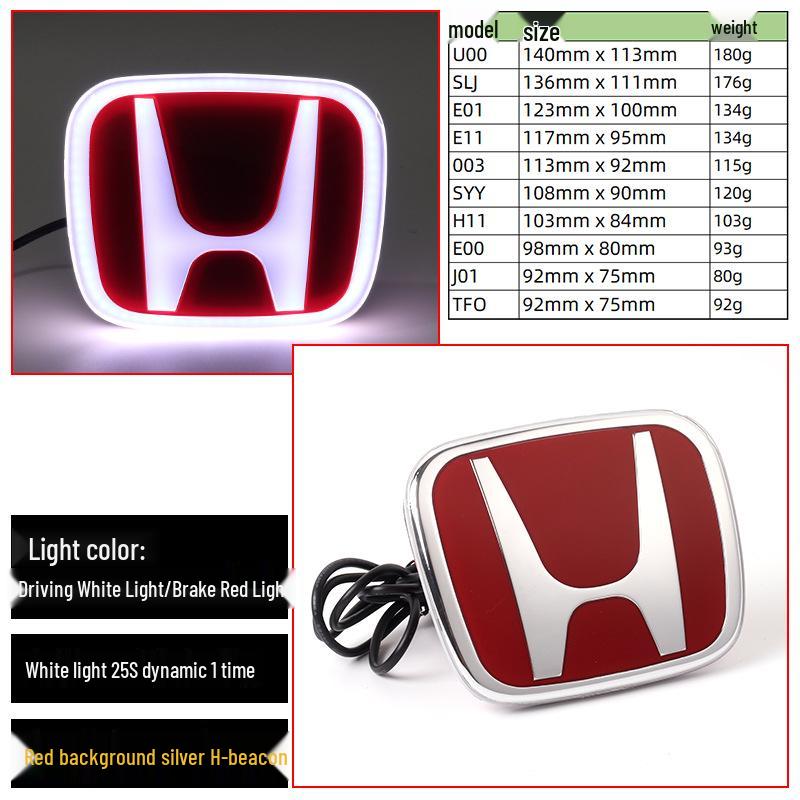 LED Luminous Red Car Emblem for Honda: Civic, Accord, Fit, Fengfan, CRV