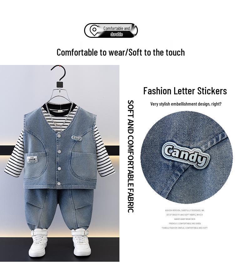 Детский джинсовый жилет, комплект из трех предметов для весны/осени - Модная детская верхняя одежда 2025