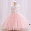 Embroidery Flower Girl Sleeveless Mesh Princess Gown Wedding Dress