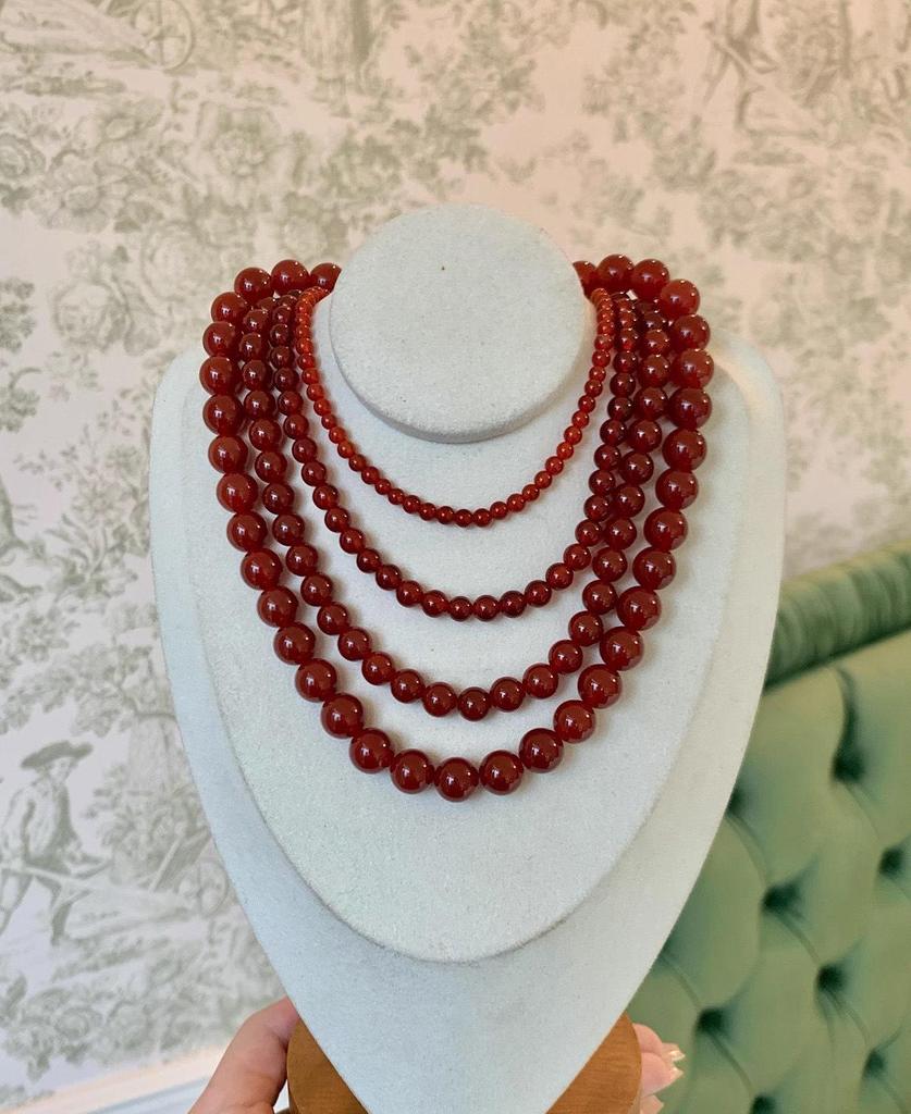 Женское колье из стерлингового серебра 925 пробы с красным агатом - Бусы-цепочка для свитера на китайский Новый год и Рождество