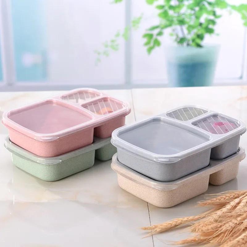 Wheat Straw Lunch Box Portable Bento Box With Compartment Picnic Bento Box Fruit Container Microwave Oven Dinnerware for Student