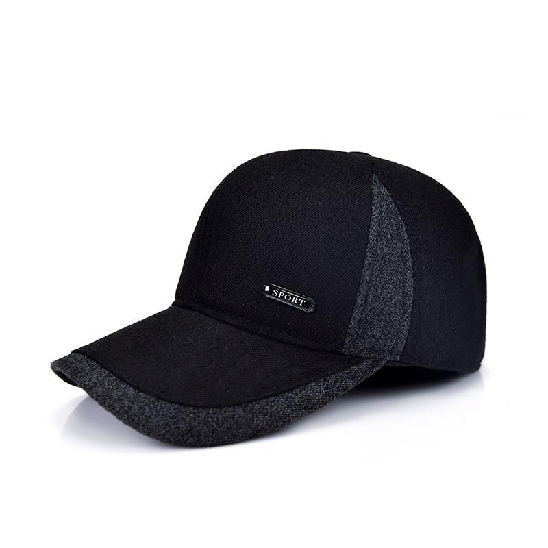 Fashionable Black Gray Coffee Winter Baseball Cap For Men With Warm Cotton Fabric