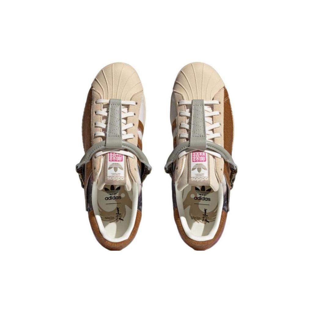 Adidas Оригинальные Han Meilin X Superstar 80S Wu Ma Кожаные Кроссовки с Низким Верхом Унисекс Кроссовки Бежевый Коричневый ID4383
