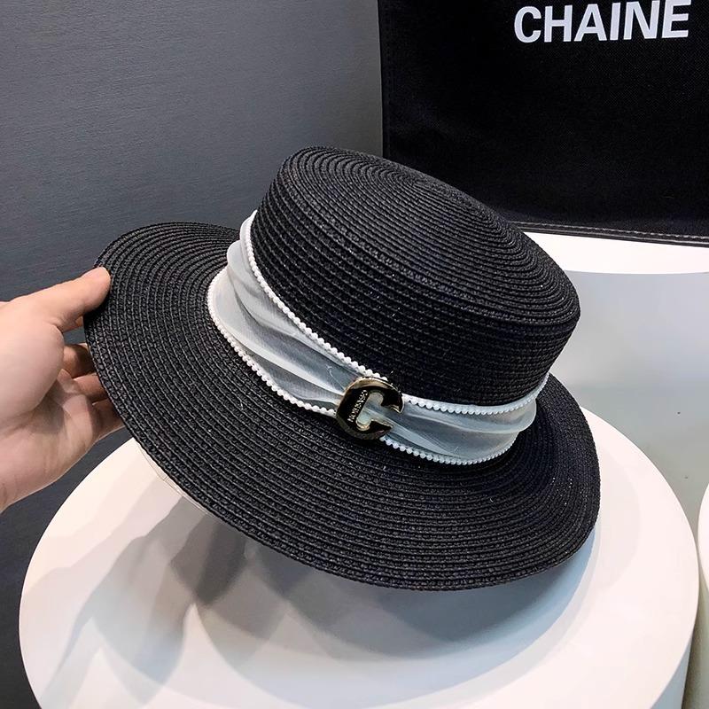 Соломенная шляпа с плоским верхом женская летняя для прогулок на море солнцезащитная шляпа от солнца новая соломенная темпераментная шляпа-цилиндр