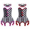 Girls Circus Clown Joker Halloween Show Costume Festival Stage Play Role-playing Grid Pompoms Adorned Sequin Tutu Leotard Dress