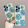 Fashion Blue Flowers Pattern Phone Case with Lens Protective Film For Iphone 13 12 Pro Max 11 15promax 14plus 12promax Soft Silicone Back Cover