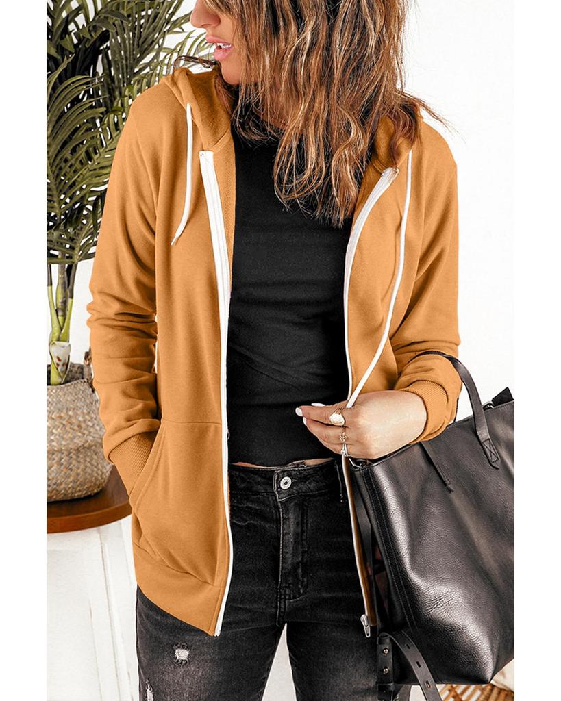 Azura Exchange Brown Zip-Up Pocket Drawstring Hoodie Jacket