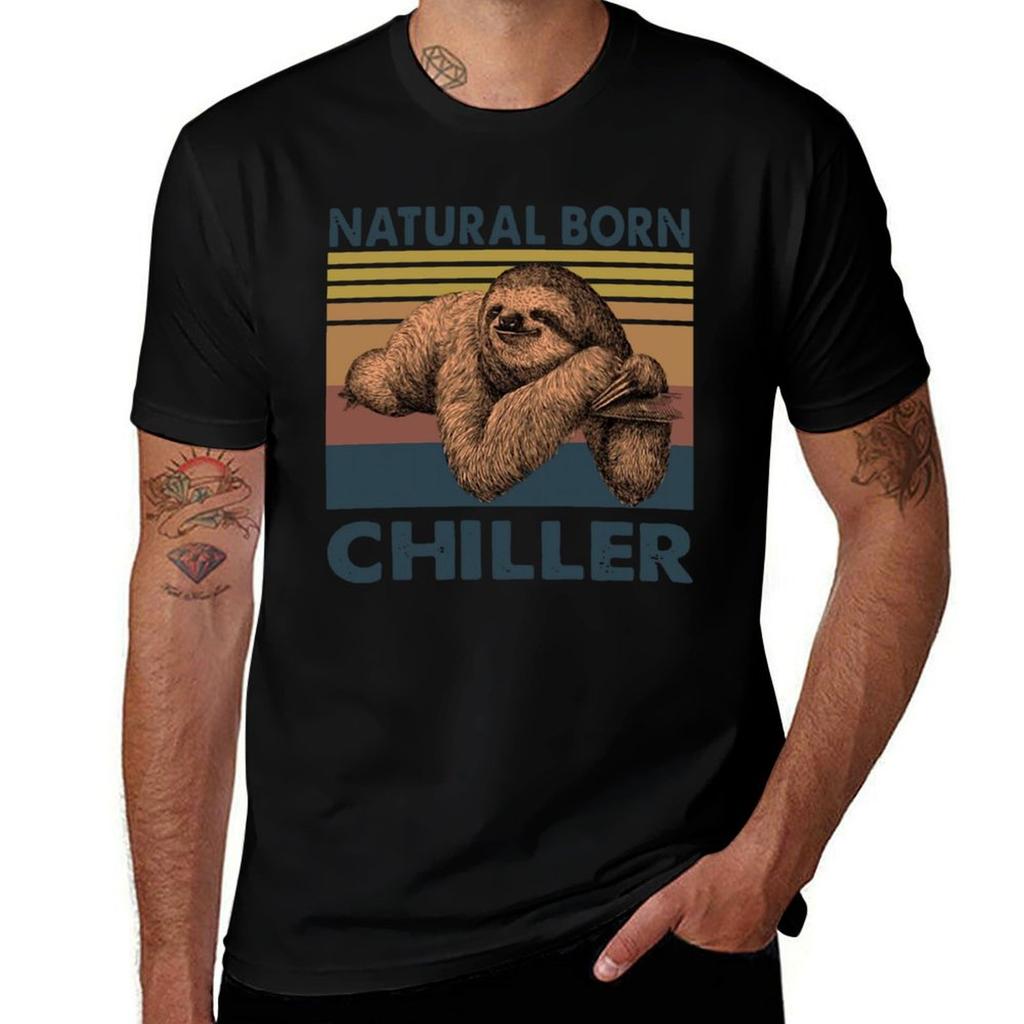 Sloth Natural Born Chiller Vintage Tshirt Summer Print Short Sleeve Tee Tshirt