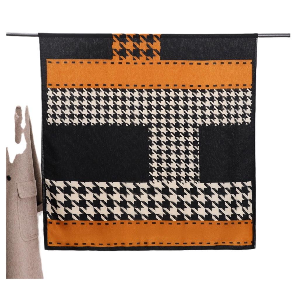 Autumn Cotton and Linen Travel Silk Scarf Female Korean Version of The Thousand Birds Grid Elegant Fashion Versatile Sunscreen Windproof Scarf