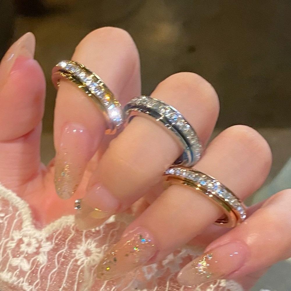 Elegant Full Drill Ring Minimalist Finger Jewelry Fashion Rotating Ring Party