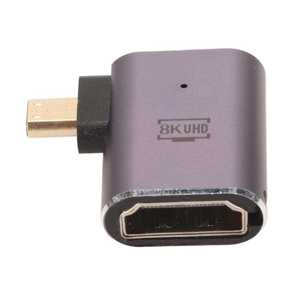 Left Angle HD Female To Micro HD Adapter with LED Light 48Gbps Support 8K Resolution Plug and Play