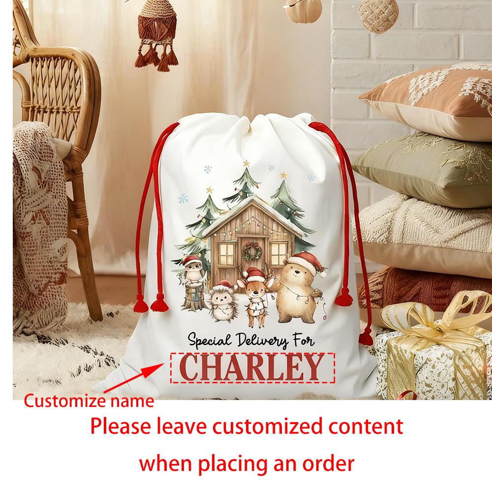 Personalized Woodland Christmas Bag Kids Xmas Gift Sack Large Reusable Present Bag Special Delivery Sack Christmas Santa Bag