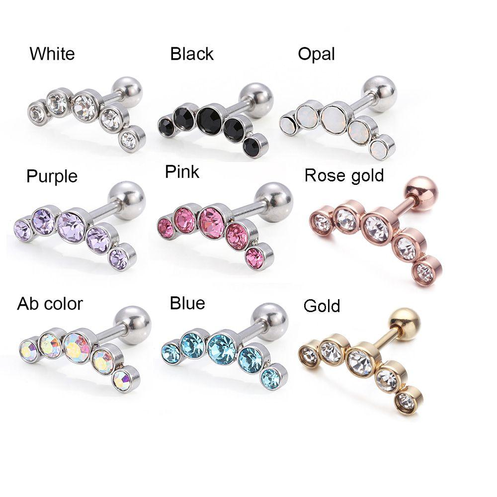 Punk Rock 16G Stainless Steel Bar Cartilage Helix Tragus Body Jewelry Stud Earrings Ear Piercing