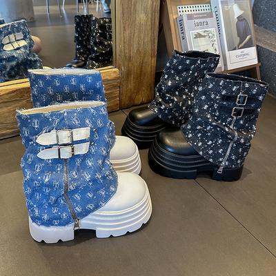 Модные ботфорты 2025 Новые высокие ботинки Круглый носок Платформа Увеличенные Женские