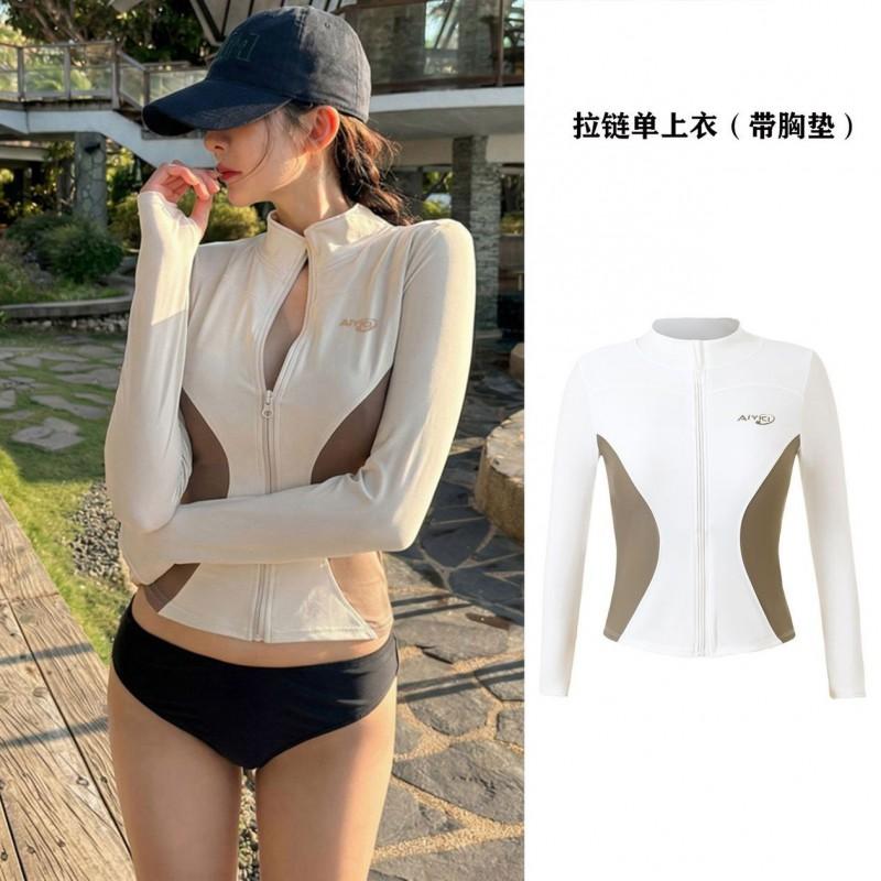Womens Long Sleeve Rash Guard Set Quick Dry Sun Protection Surfing Snorkeling Swimwear Slimming