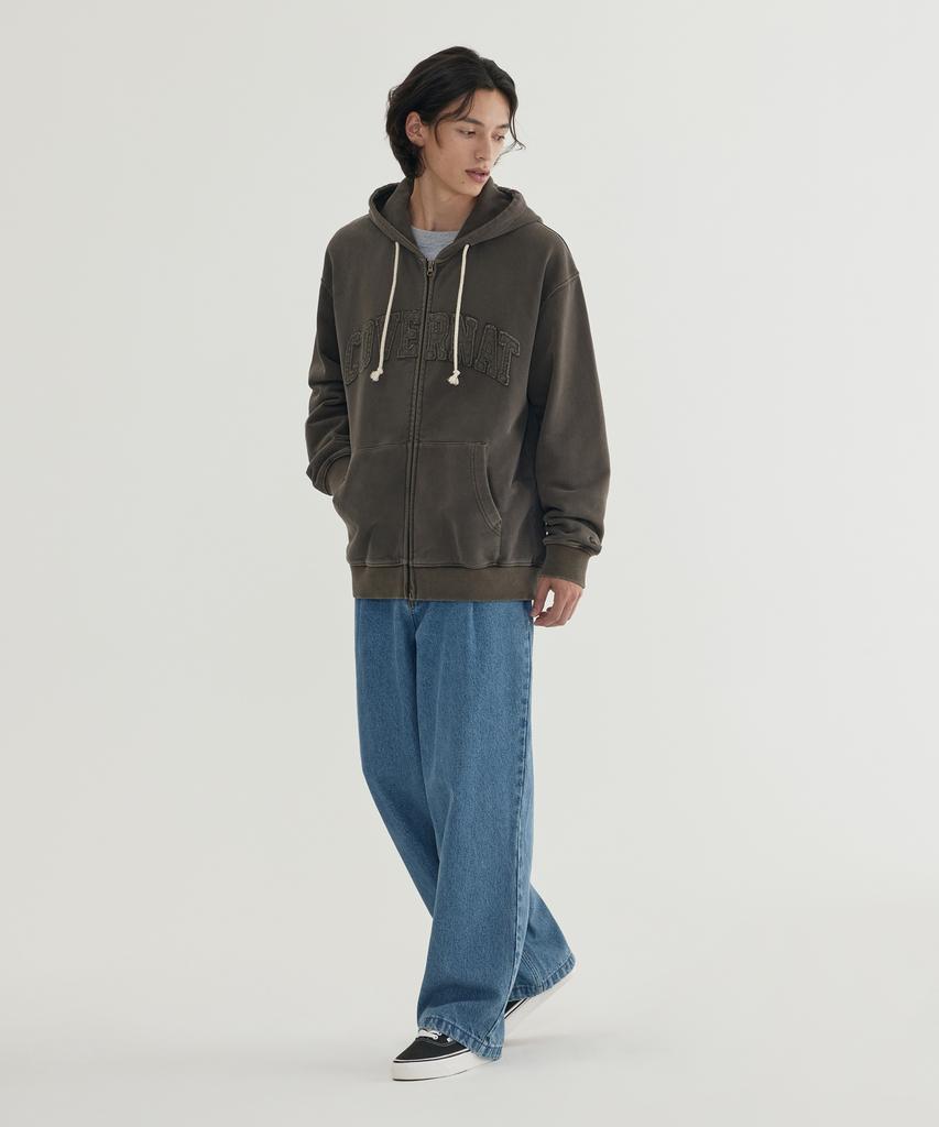 Covernat Pigment Arch Logo Zip-Up Hoodie Brown