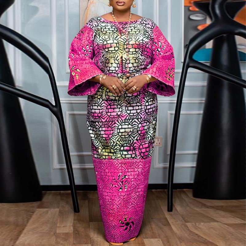 Женские свободные платья с круглым вырезом и длинными рукавами больших размеров