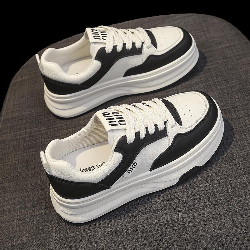 Кожаные туфли на толстой подошве, увеличивающие рост, белые туфли, женская обувь, весна и осень, новые универсальные туфли для сноуборда, туфли «Панда», повседневная спортивная обувь